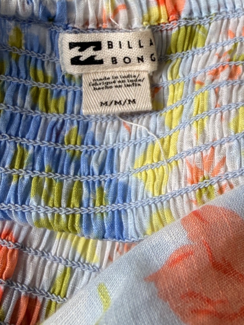 Billabong Maxi Dress Orange & Blue Floral Cotton Puff Sleeve - Picture 8 of 15